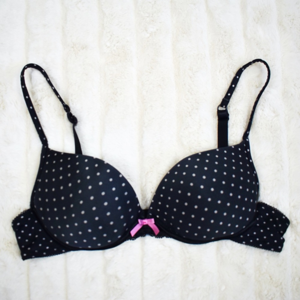 FREE W BUNDLE - Black Bra w White Dots & Pink Bow